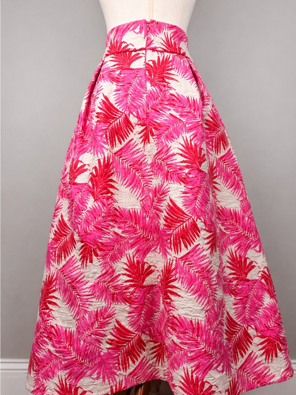 Suzannah London Remy 50’s Jacquard Midi Skirt Pink Palm Print US 10 UK 14 - Picture 2 of 11